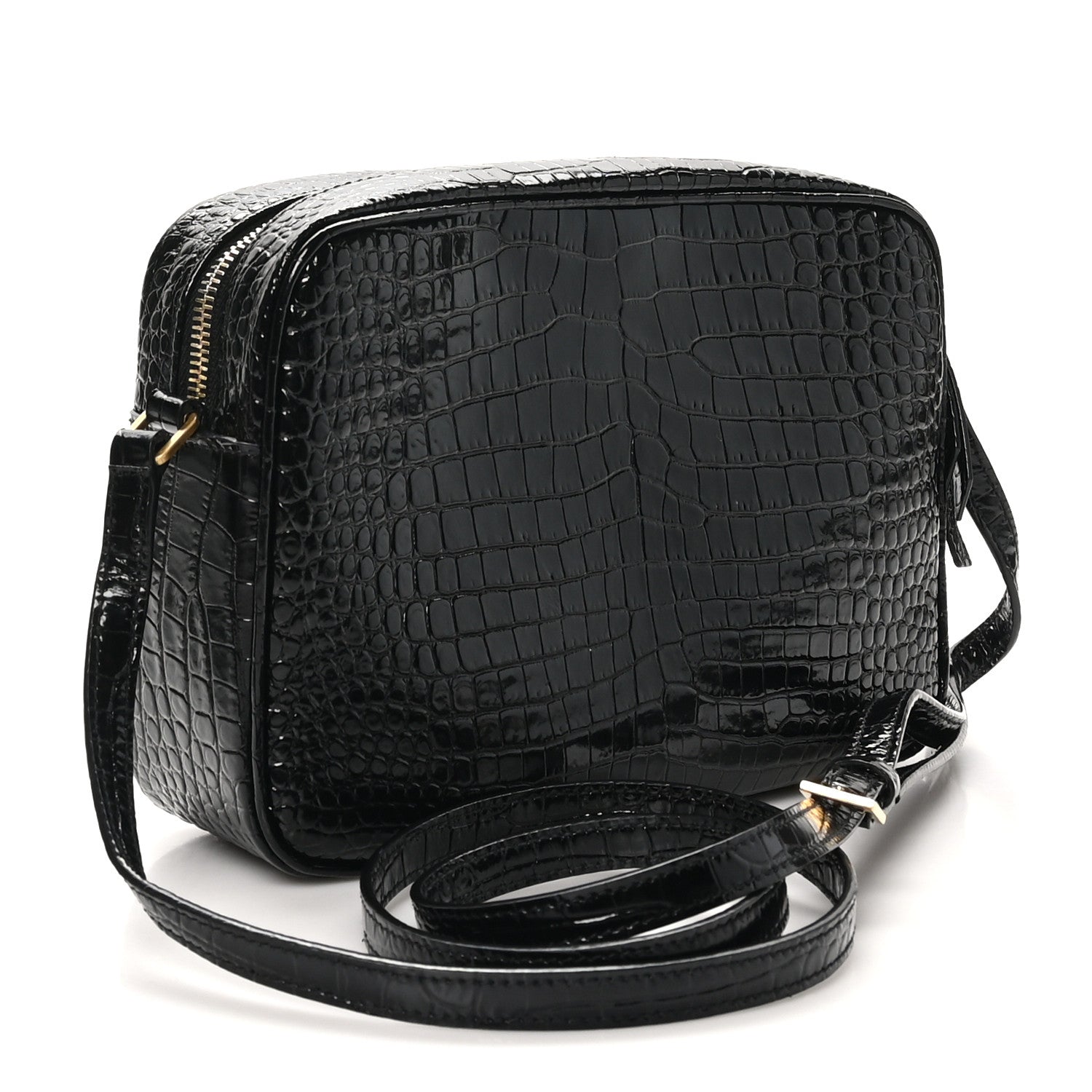Saint Laurent Patent Calfskin Crocodile Embossed Monogram Lou Camera Bag Black 3 of 10