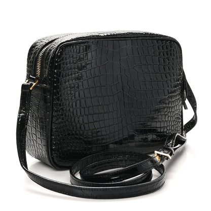 Saint Laurent Patent Calfskin Crocodile Embossed Monogram Lou Camera Bag Black 3 of 10