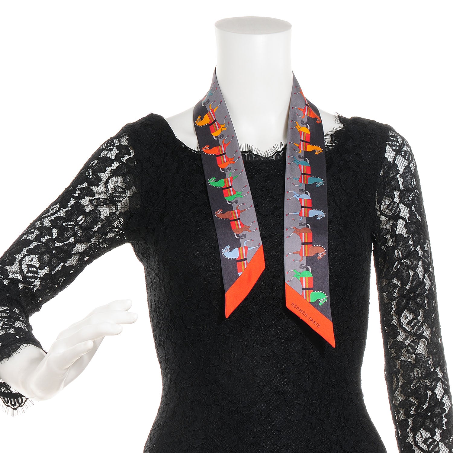 Hermes Silk Rocabar Twilly Gris Orange Vert 2 of 4