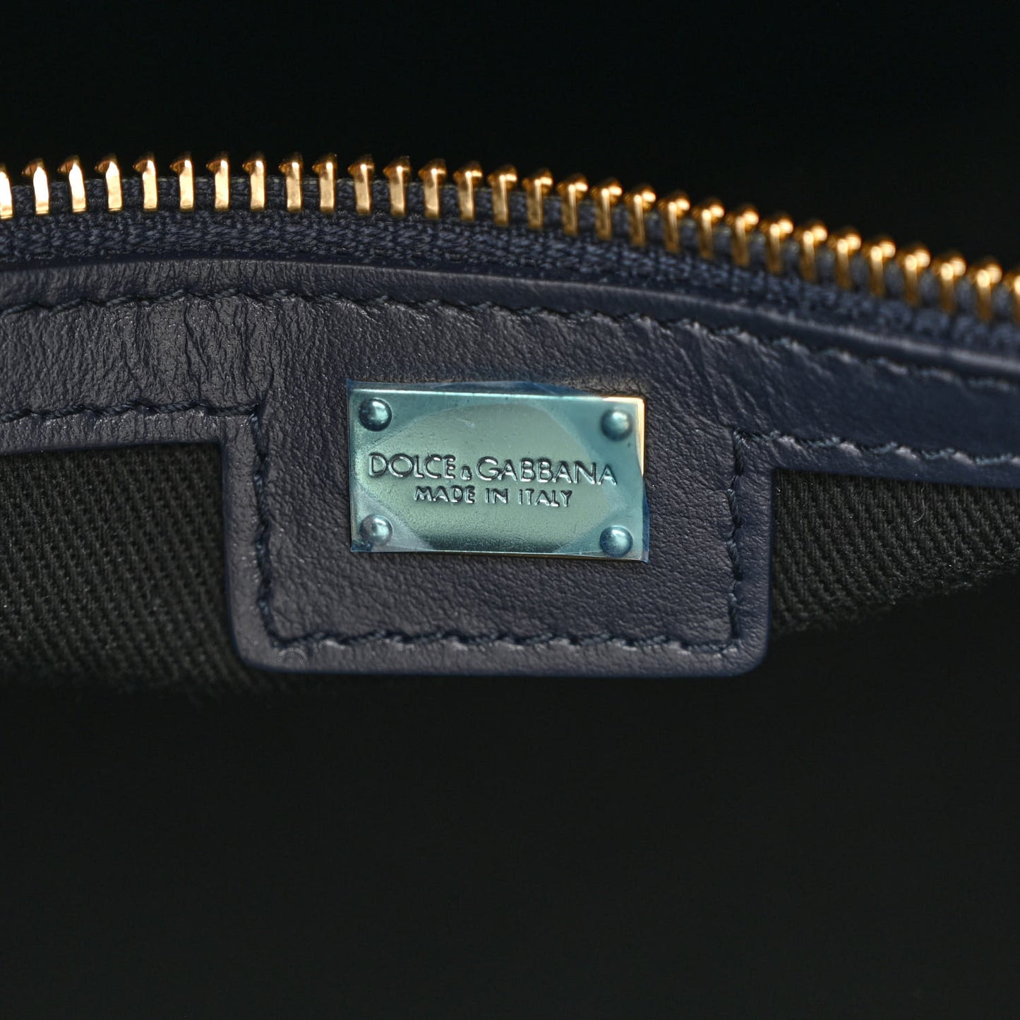 Calfskin Denim Patchwork Logo Shopper Tote Blue