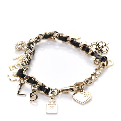 Chanel Metal Lambskin Crystal Chain CC Charms Bracelet Gold Black 3 of 7