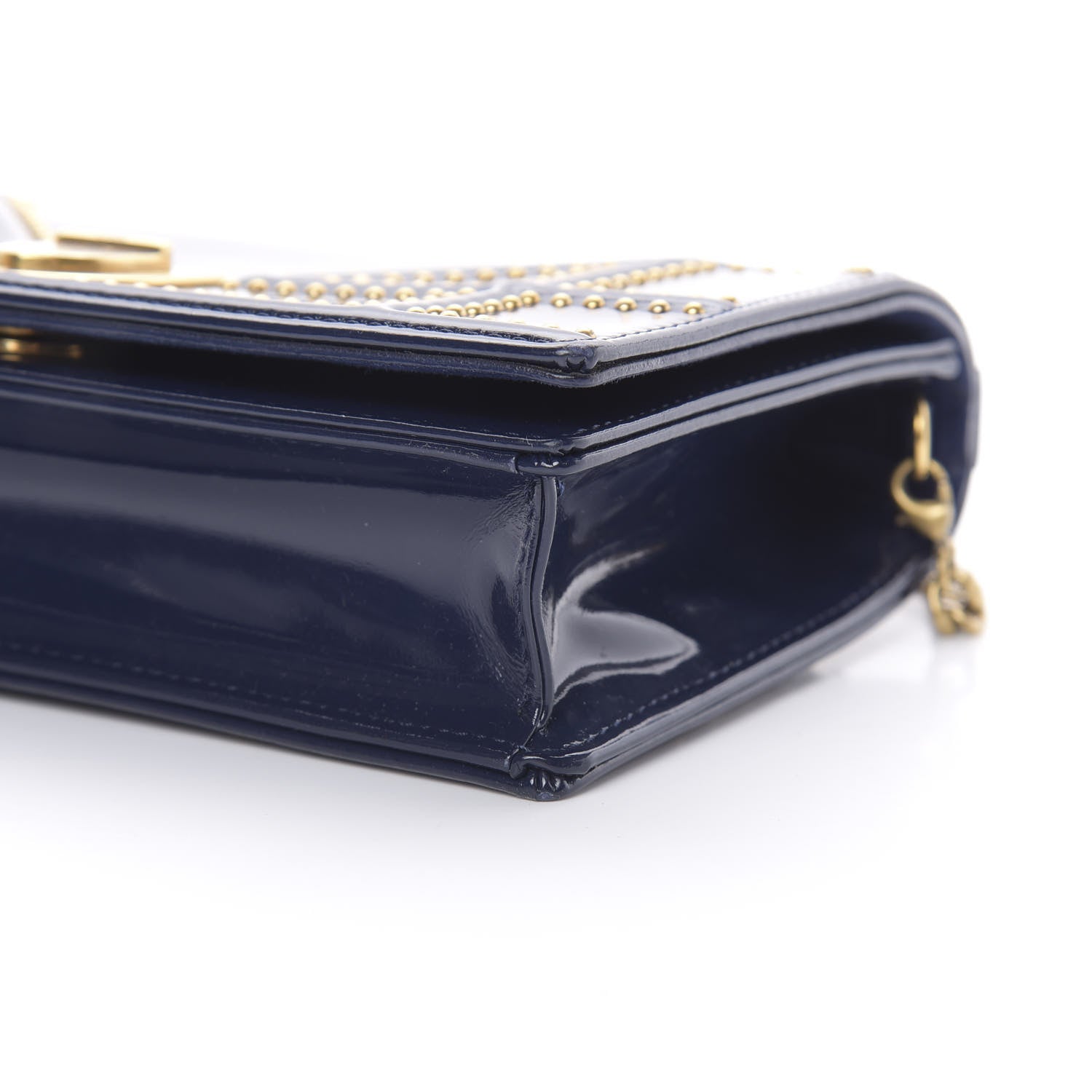 Christian Dior Patent Studded Diorama Top Handle Wallet on Chain Pouch Navy Blue 11 of 12