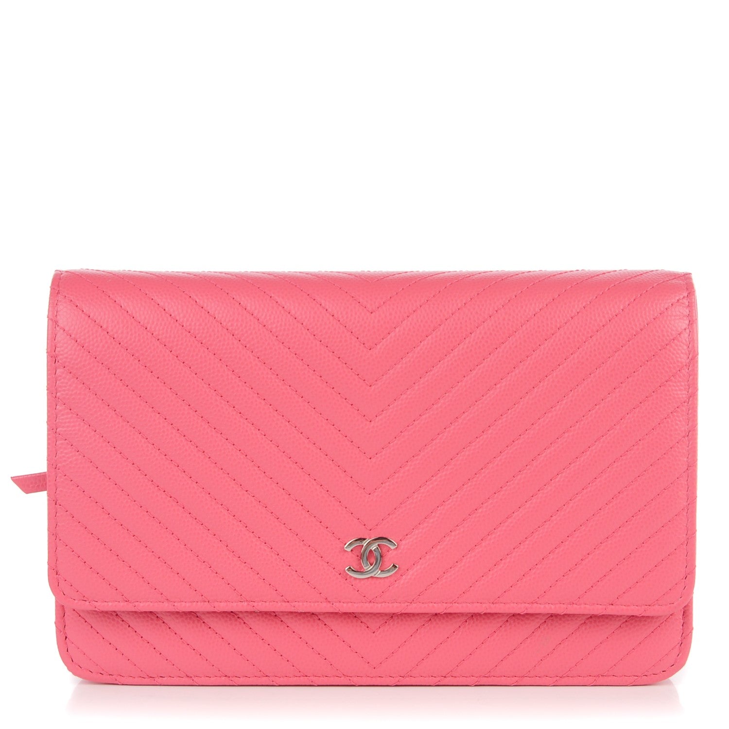 Chanel Caviar Chevron Wallet On Chain WOC Pink 1 of 8