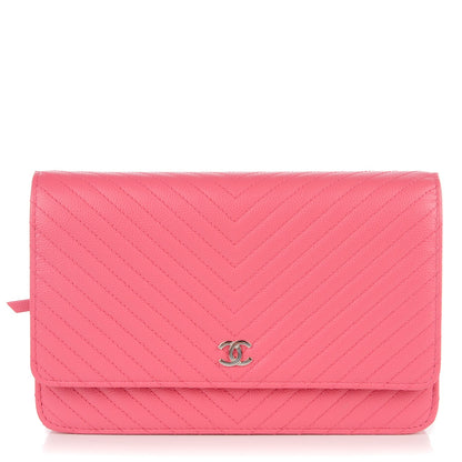 Chanel Caviar Chevron Wallet On Chain WOC Pink 1 of 8