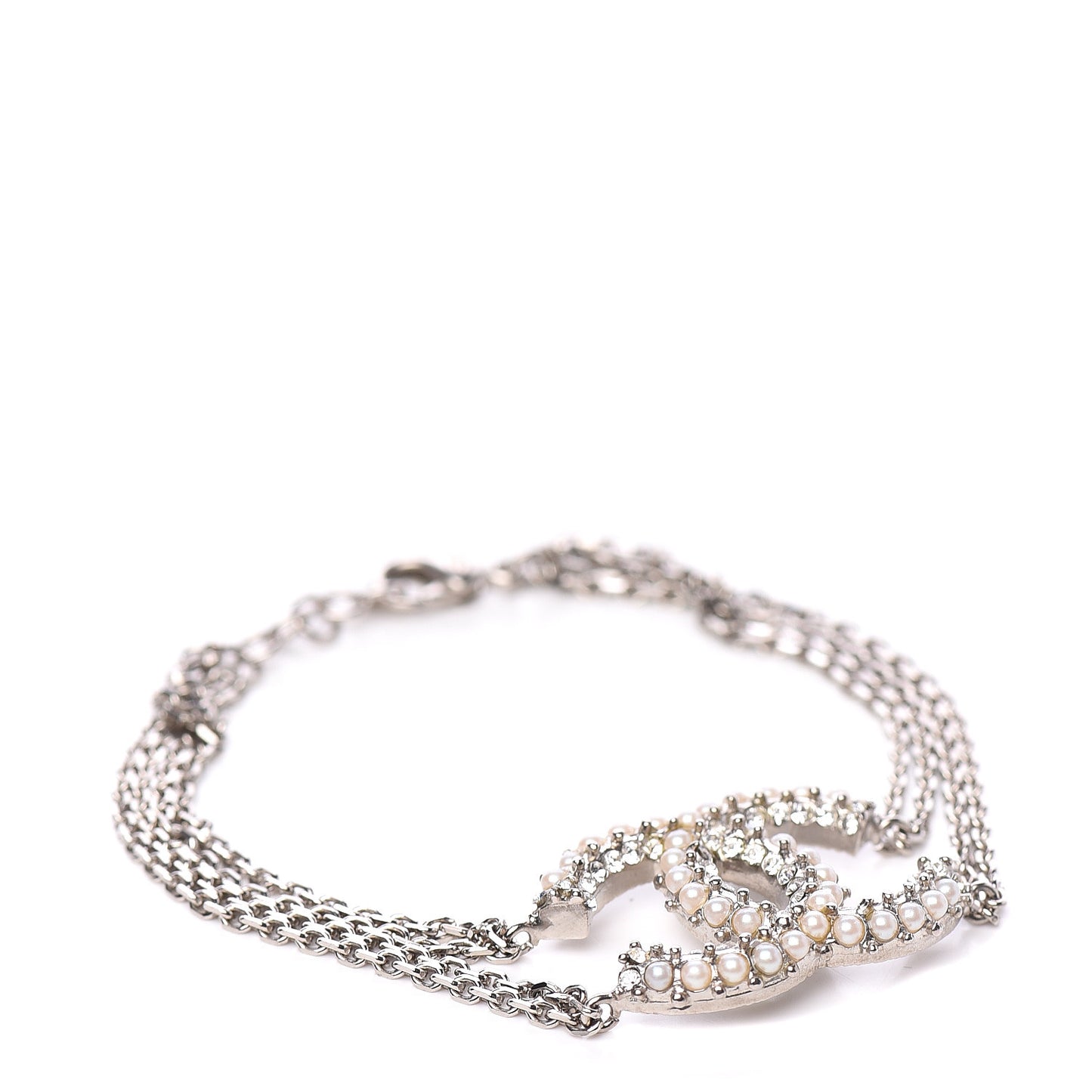 Pearl Crystal CC Bracelet Silver