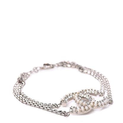 Chanel Pearl Crystal CC Bracelet Silver 1 of 4