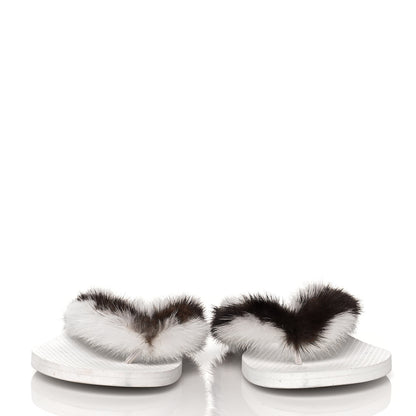Valentino Garavani Mink Fur Thong Sandals 40 White Brown 2 of 7