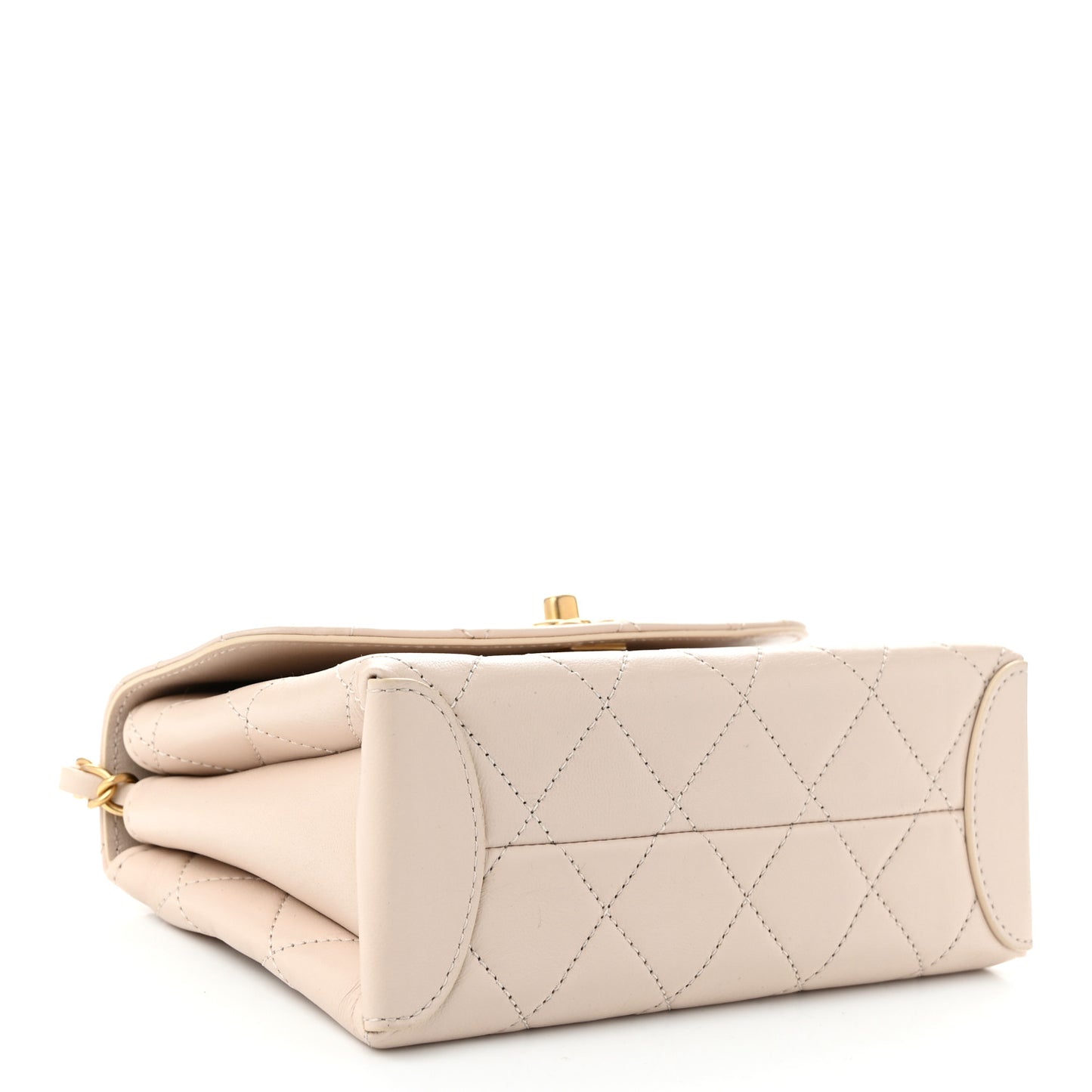 Lambskin Quilted Small Trendy Top Handle Bag Beige