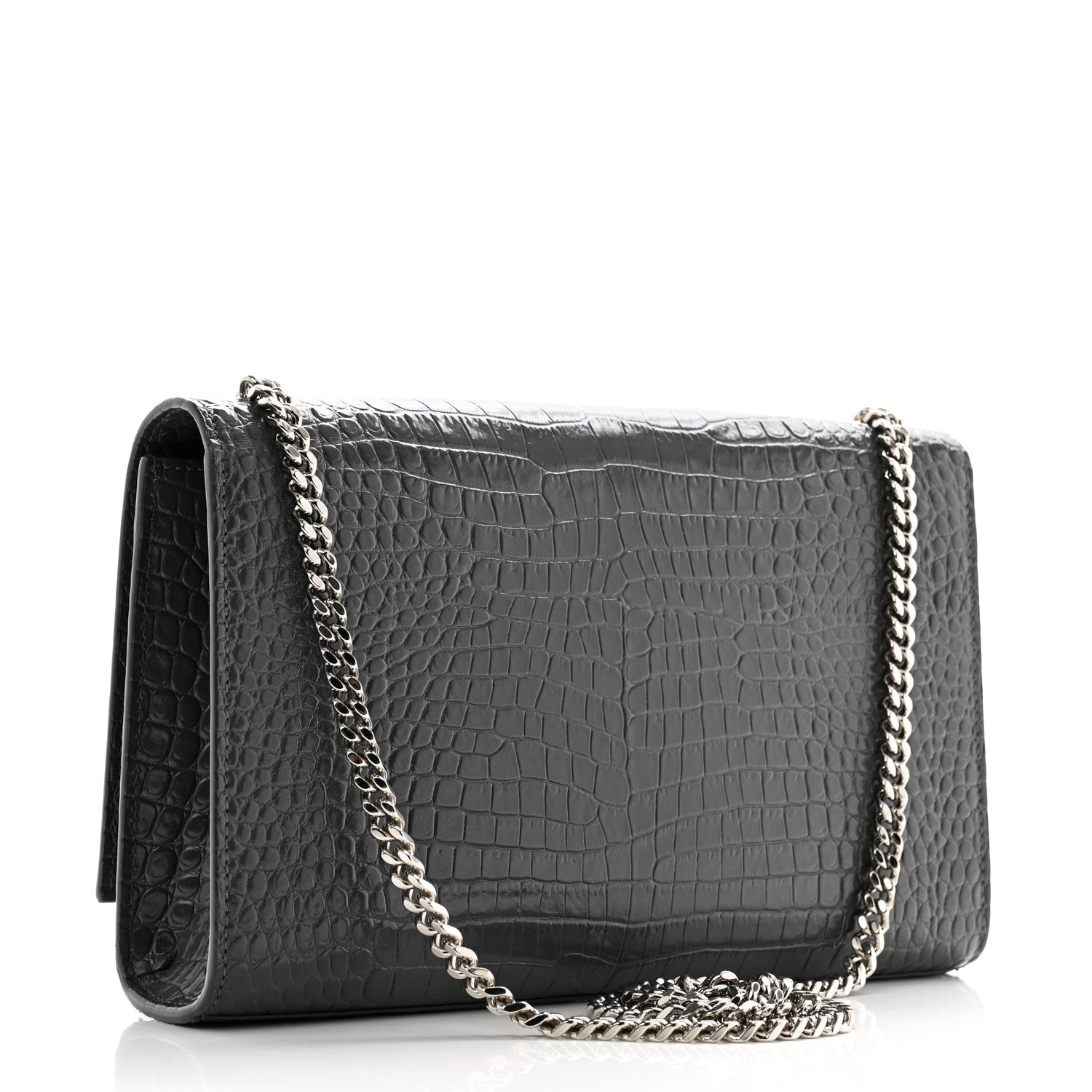 Saint Laurent Calfskin Crocodile Embossed Medium Classic Monogram Kate Tassel Satchel Storm 3 of 12
