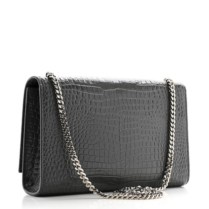 Saint Laurent Calfskin Crocodile Embossed Medium Classic Monogram Kate Tassel Satchel Storm 3 of 12