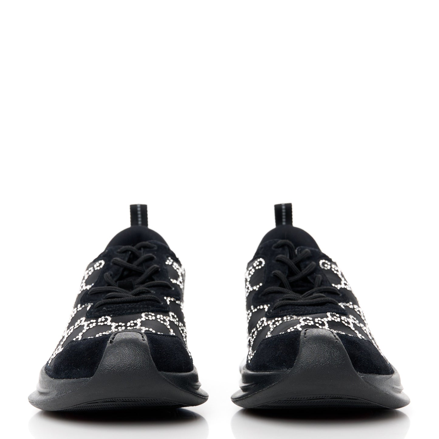 Tela Retino Mesh Crystal Suede GG Monogram Womens Gucci Run Sneakers 39 Black Silver