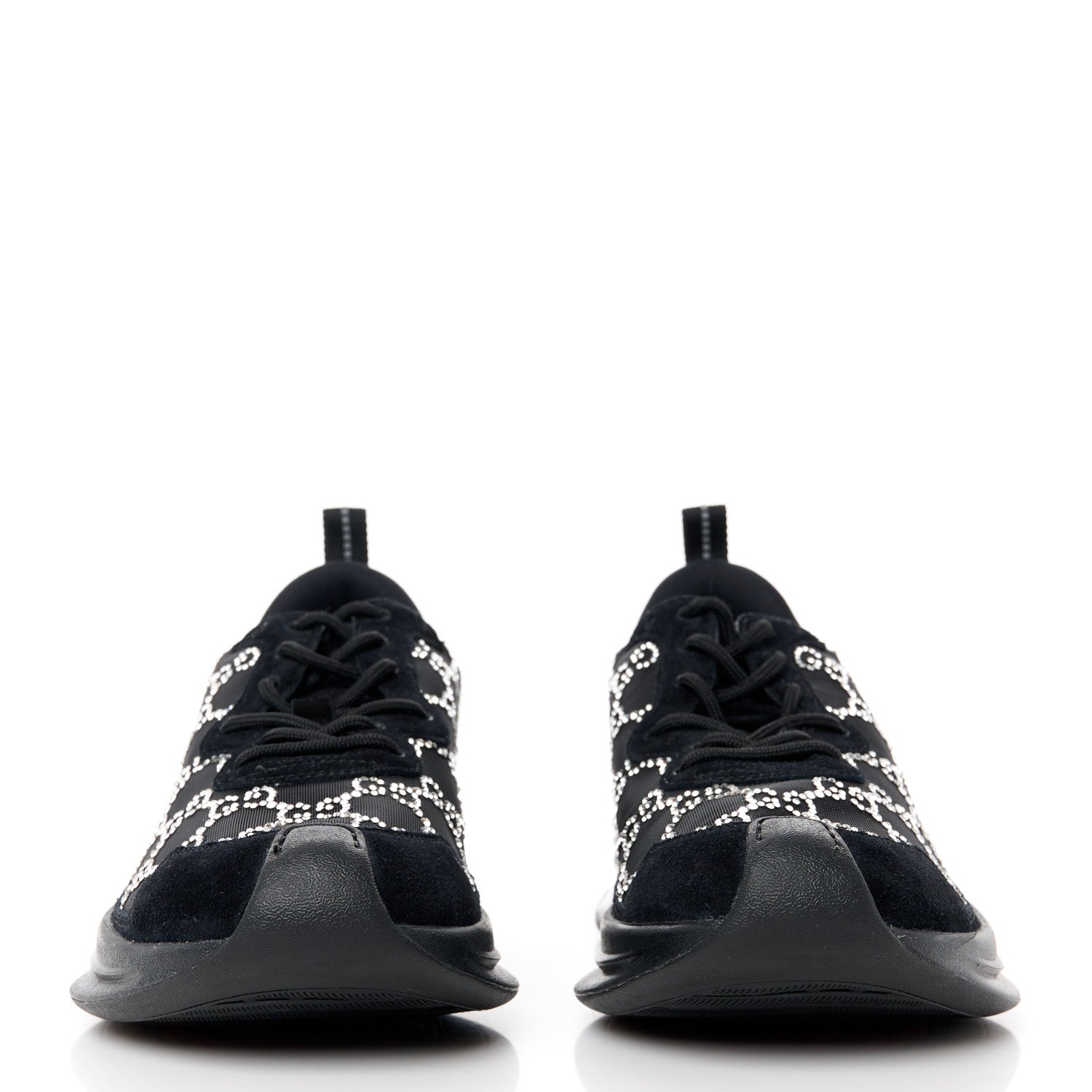 Gucci Tela Retino Mesh Crystal Suede GG Monogram Womens Gucci Run Sneakers 39 Black Silver 2 of 10