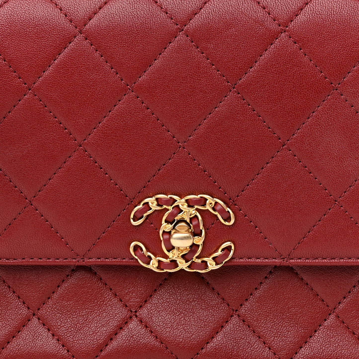 Lambskin Quilted Chain Infinity Top Handle Flap Burgundy