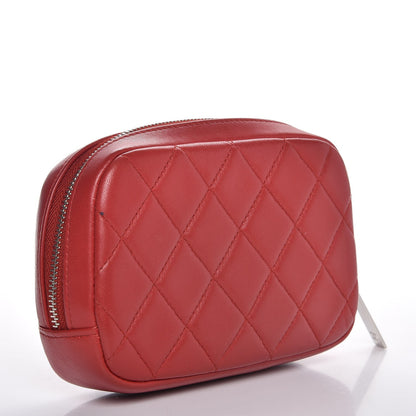 Chanel Lambskin Quilted Small Curvy Pouch Cosmetic Case Red 3 of 8