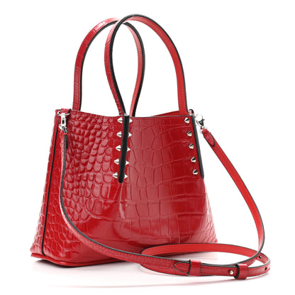 Christian Louboutin Crocodile Embossed Calfskin Spiked Mini Cabarock Shopper Tote Red 3 of 10