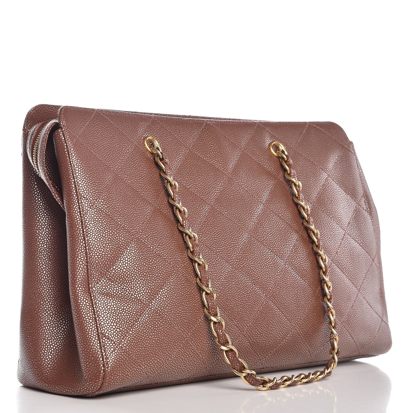 Metallic Caviar Quilted Shopping Tote Brown