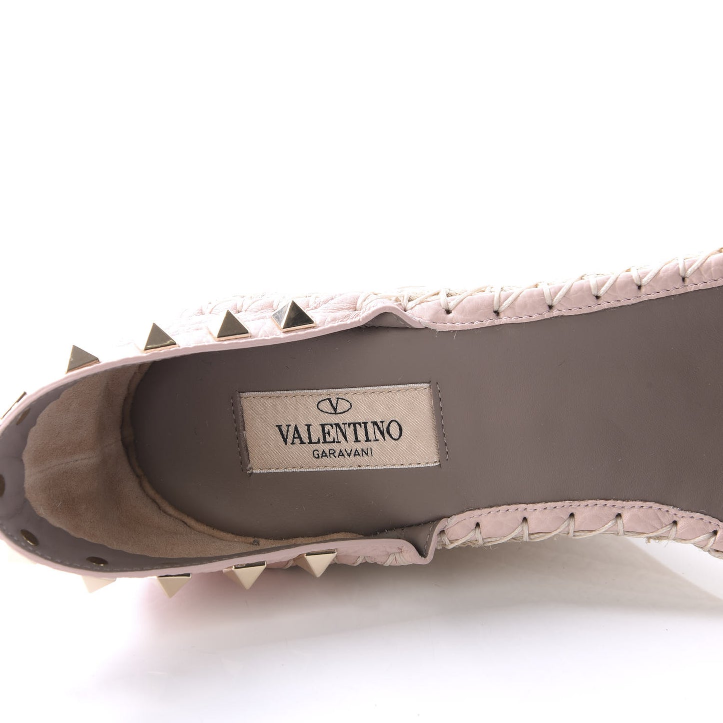 Grained Calfskin Rockstud Ankle Strap Espadrille 15/105mm Wedge Sandals 39 Rose Quartz Natural
