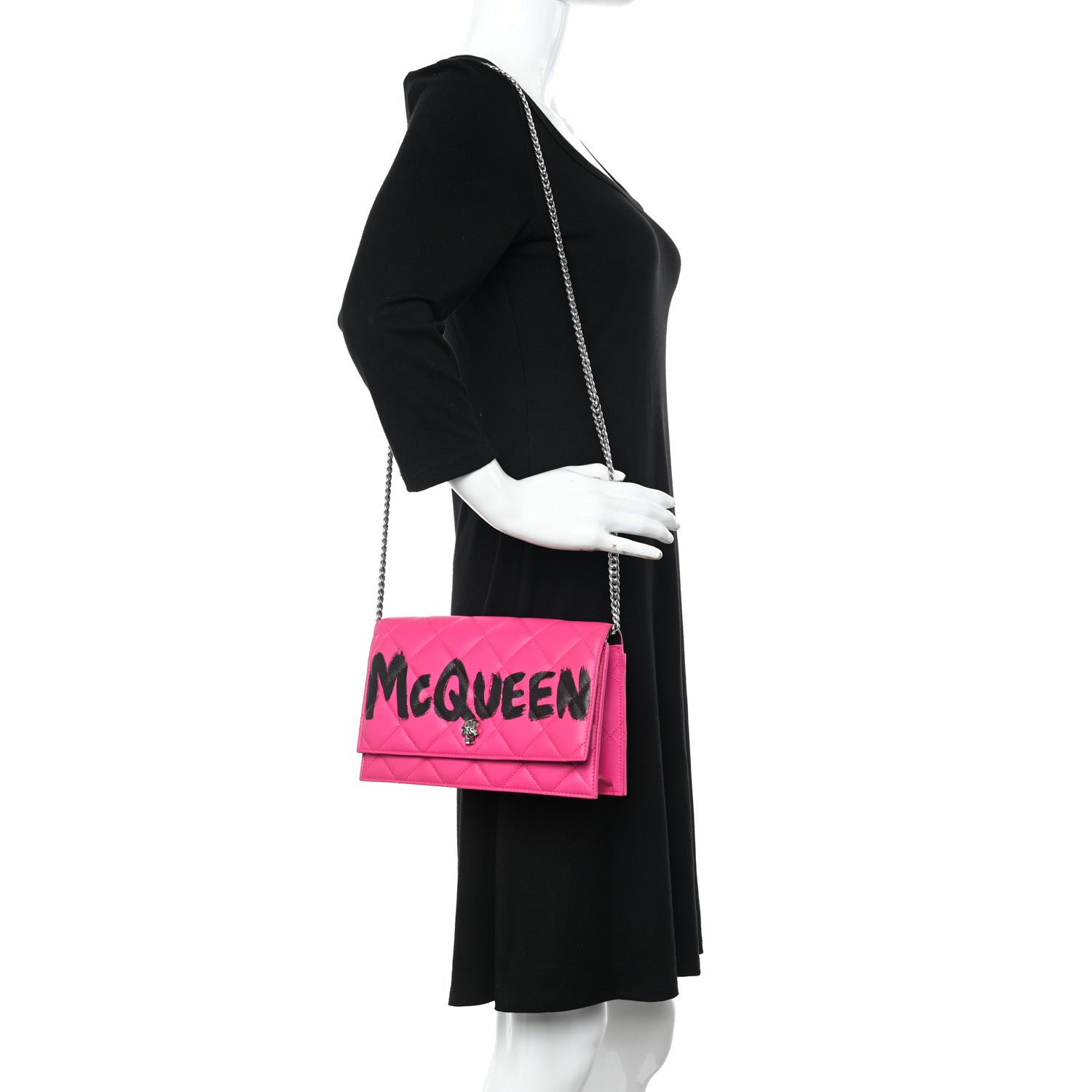 Alexander McQueen Calfskin Quilted Graffiti Skull Medium Chain Crossbody Bag Pink 2 of 9