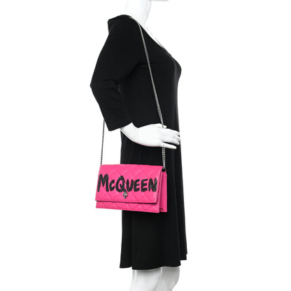 Alexander McQueen Calfskin Quilted Graffiti Skull Medium Chain Crossbody Bag Pink 2 of 9