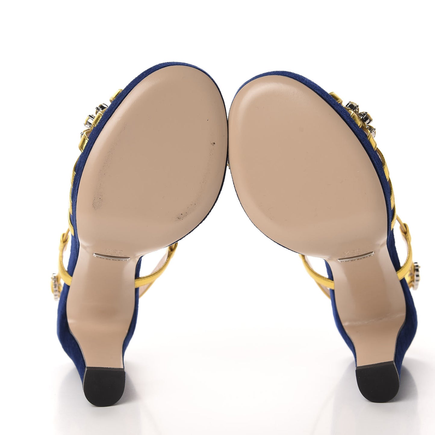 Velvet Nappa Crystal Zephyra Slingback Platform High Heel Sandals 35.5 Blue Gold