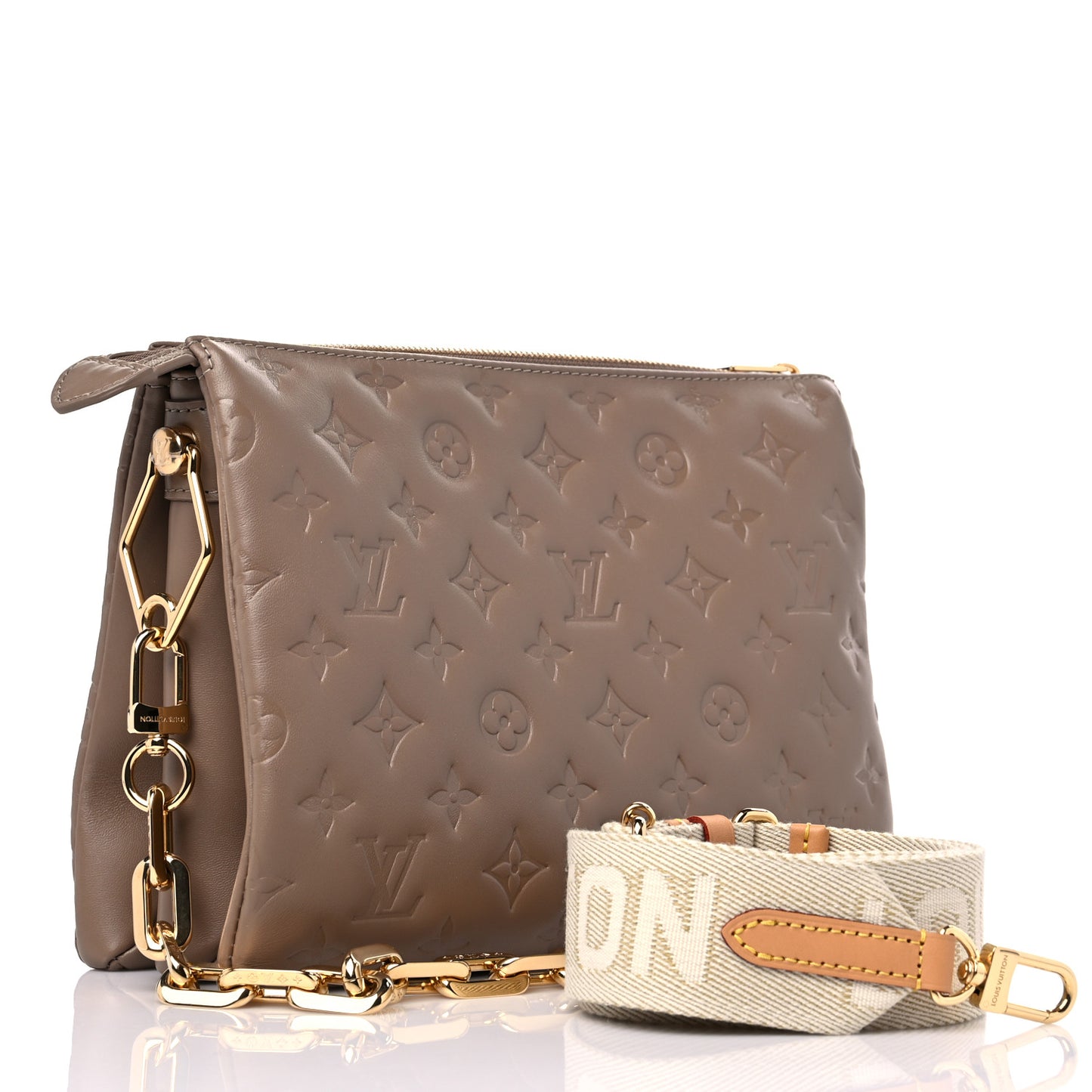 Lambskin Embossed Monogram Coussin PM Taupe