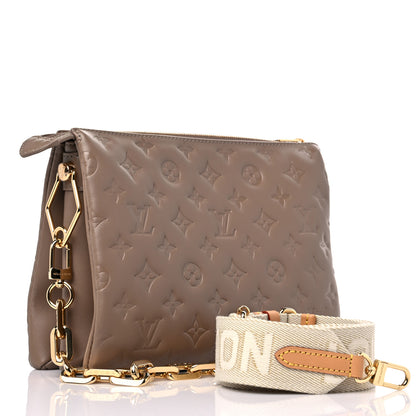Louis Vuitton Lambskin Embossed Monogram Coussin PM Taupe 3 of 11
