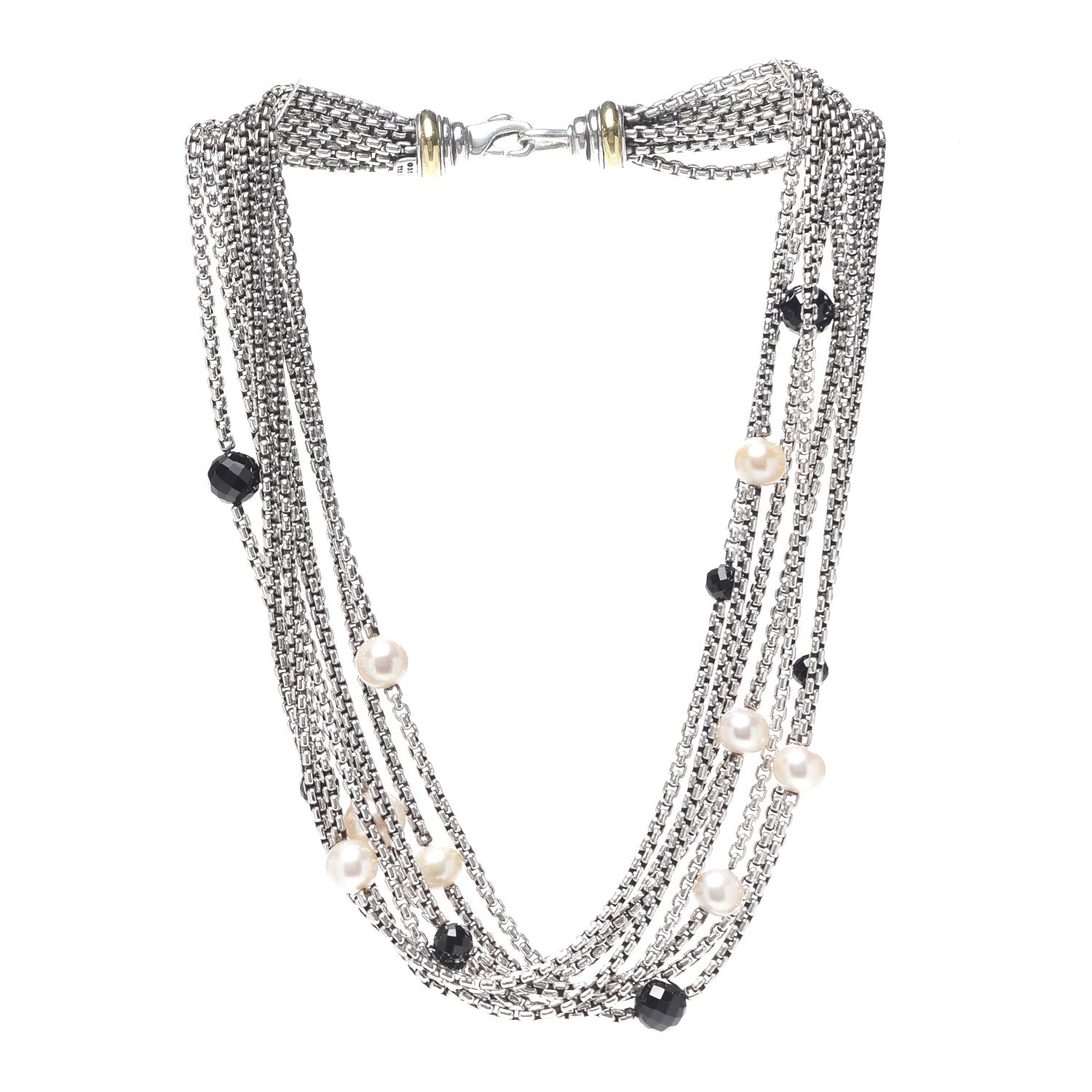 David Yurman Sterling Silver 18K Yellow Gold Pearl Black Onyx Multi Strand Necklace 3 of 5