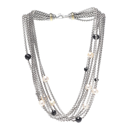 David Yurman Sterling Silver 18K Yellow Gold Pearl Black Onyx Multi Strand Necklace 3 of 5