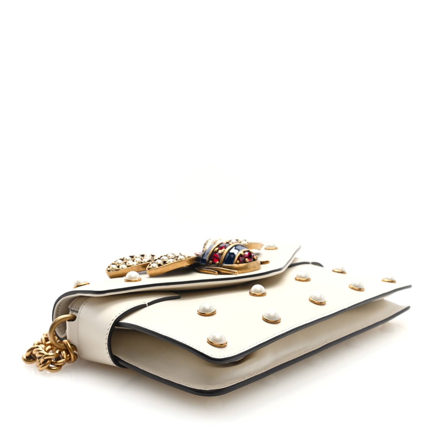 Nappa Pearl Studded Mini Queen Margaret Broadway Shoulder Bag Mystic White