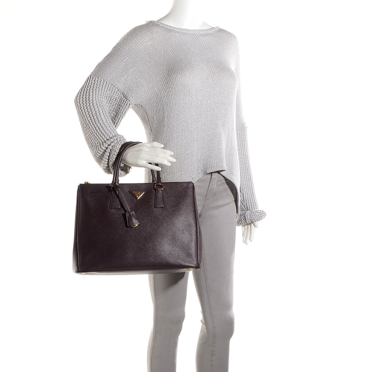 Prada Saffiano Lux Large Double Zip Tote Bordeaux 10 of 19
