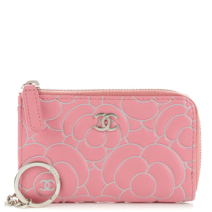 Chanel Lambskin Camellia Embossed Key Holder Case Pink 1 of 7