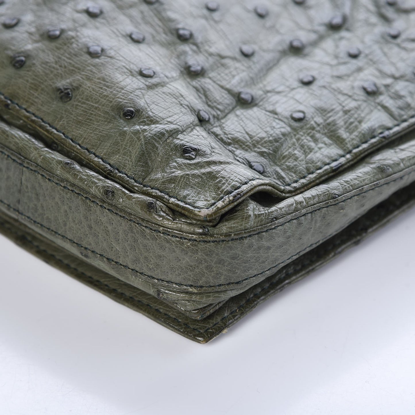 Ostrich Drawstring Flamenco Shoulder Bag Green