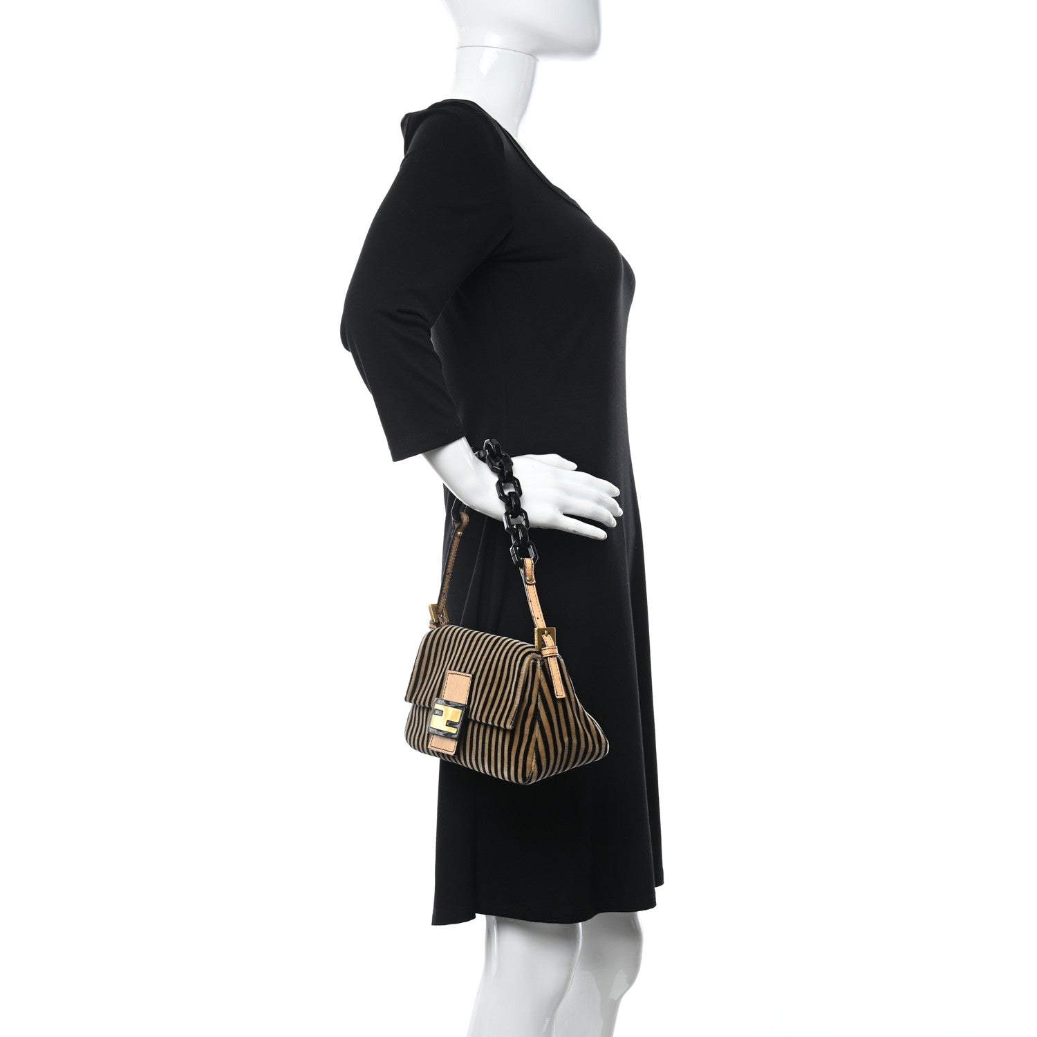 Fendi Velvet Striped Mini Mama Black Beige 2 of 12