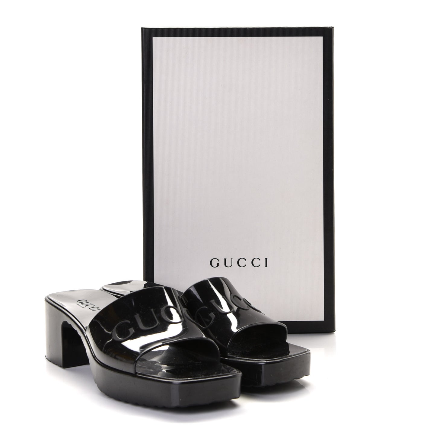 Rubber Gucci Logo Womens Platform 20/60mm Slide Sandals 39 Black