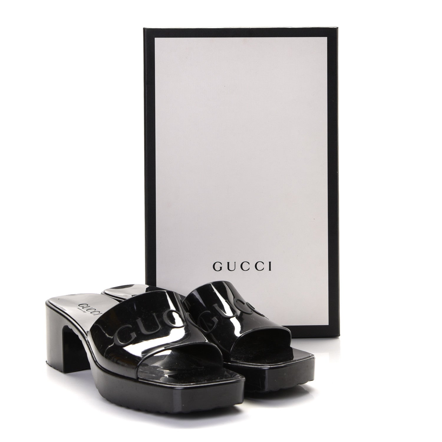 Gucci Rubber Gucci Logo Womens Platform 20/60mm Slide Sandals 39 Black 9 of 9