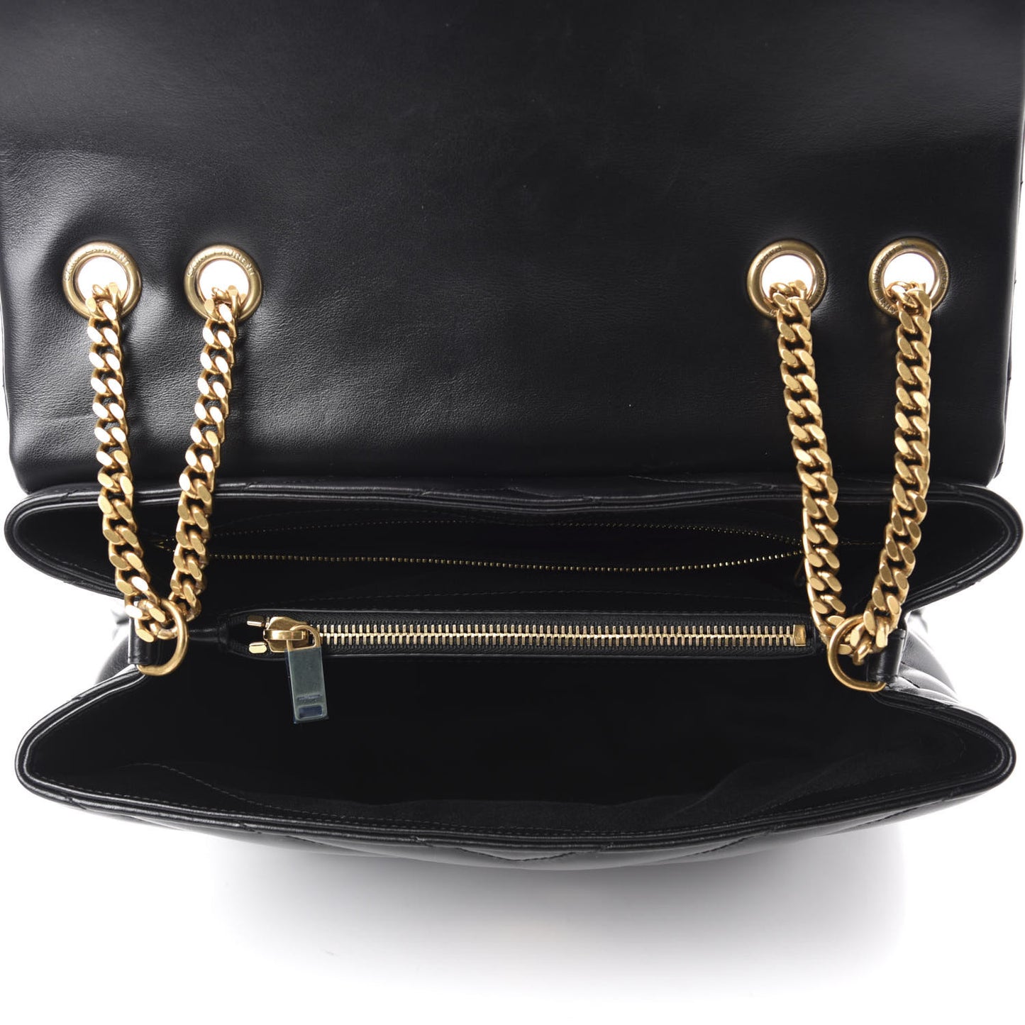 Calfskin Y Quilted Monogram Medium Loulou Chain Satchel Black