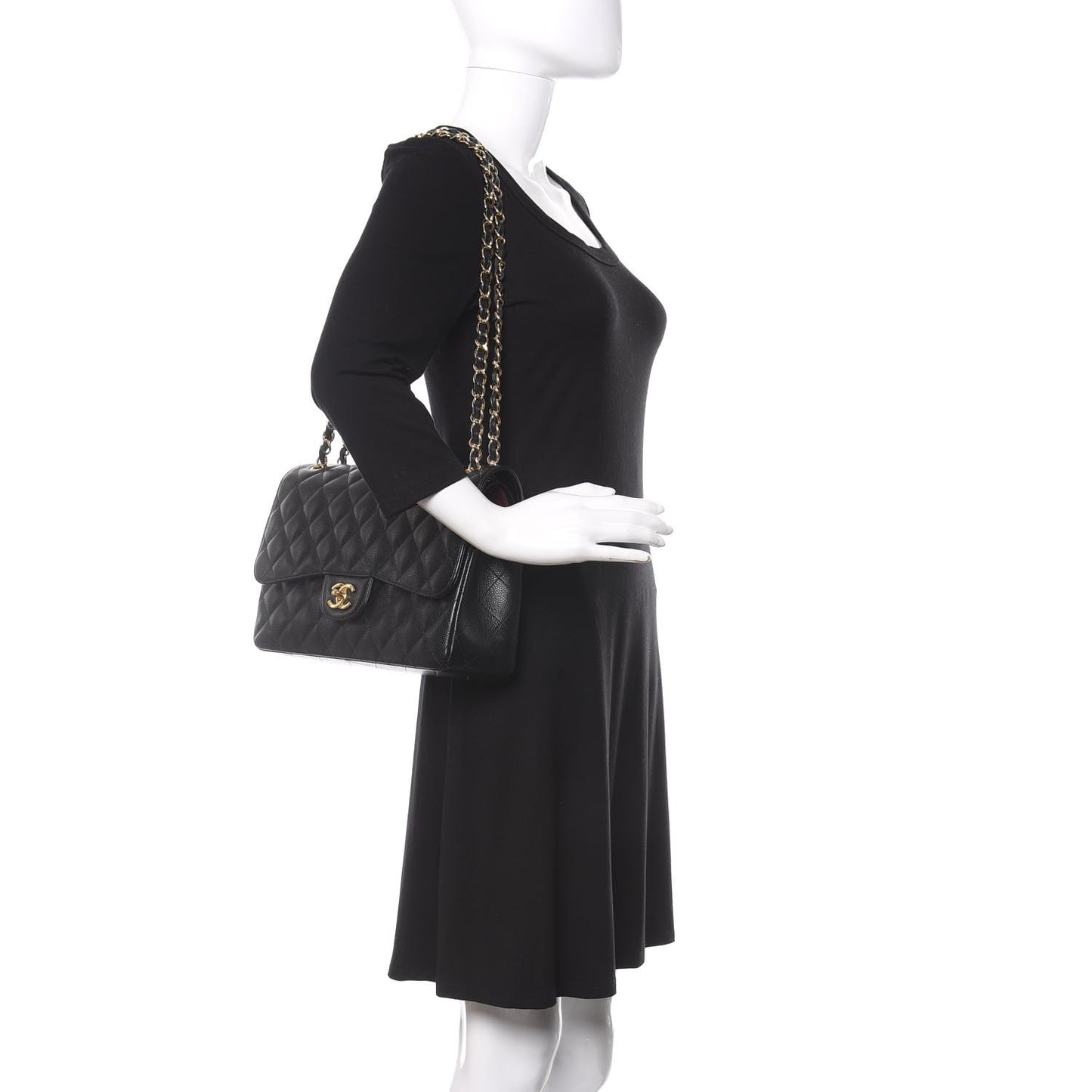 Caviar Quilted Jumbo Double Flap Black
