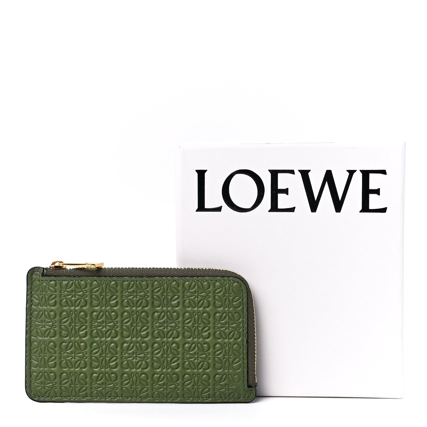 Calfskin Embossed Repeat Coin Card Holder Avocado Green