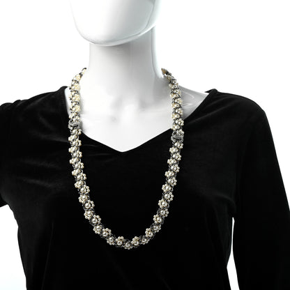 Chanel Crystal Pearl CC Braided Necklace Silver Pearly White 2 of 5
