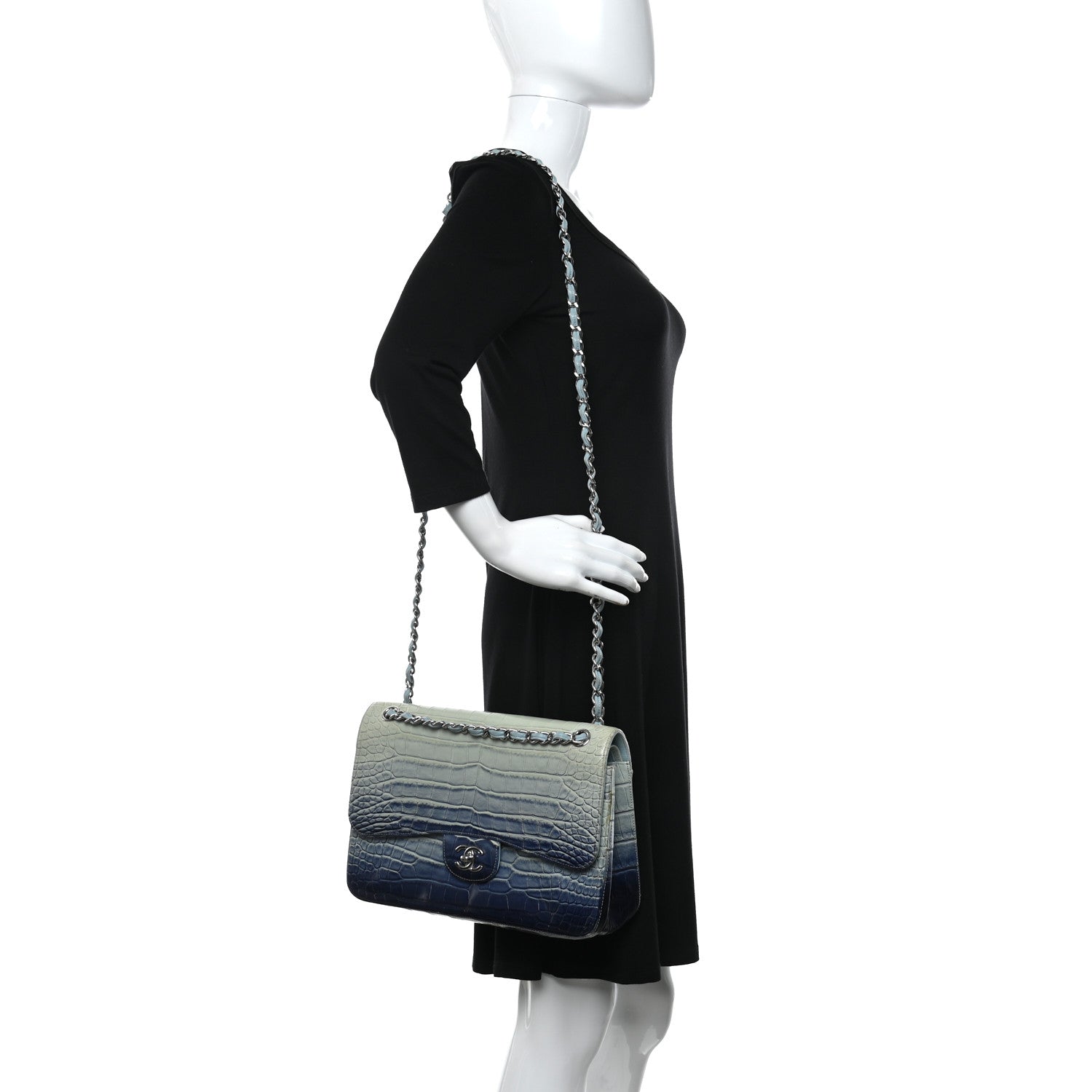 Chanel Alligator Ombre Jumbo Double Flap Blue 2 of 17