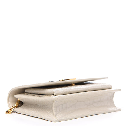 Saint Laurent Calfskin Crocodile Embossed Monogram Sunset Chain Wallet Blanc Vintage 3 of 7