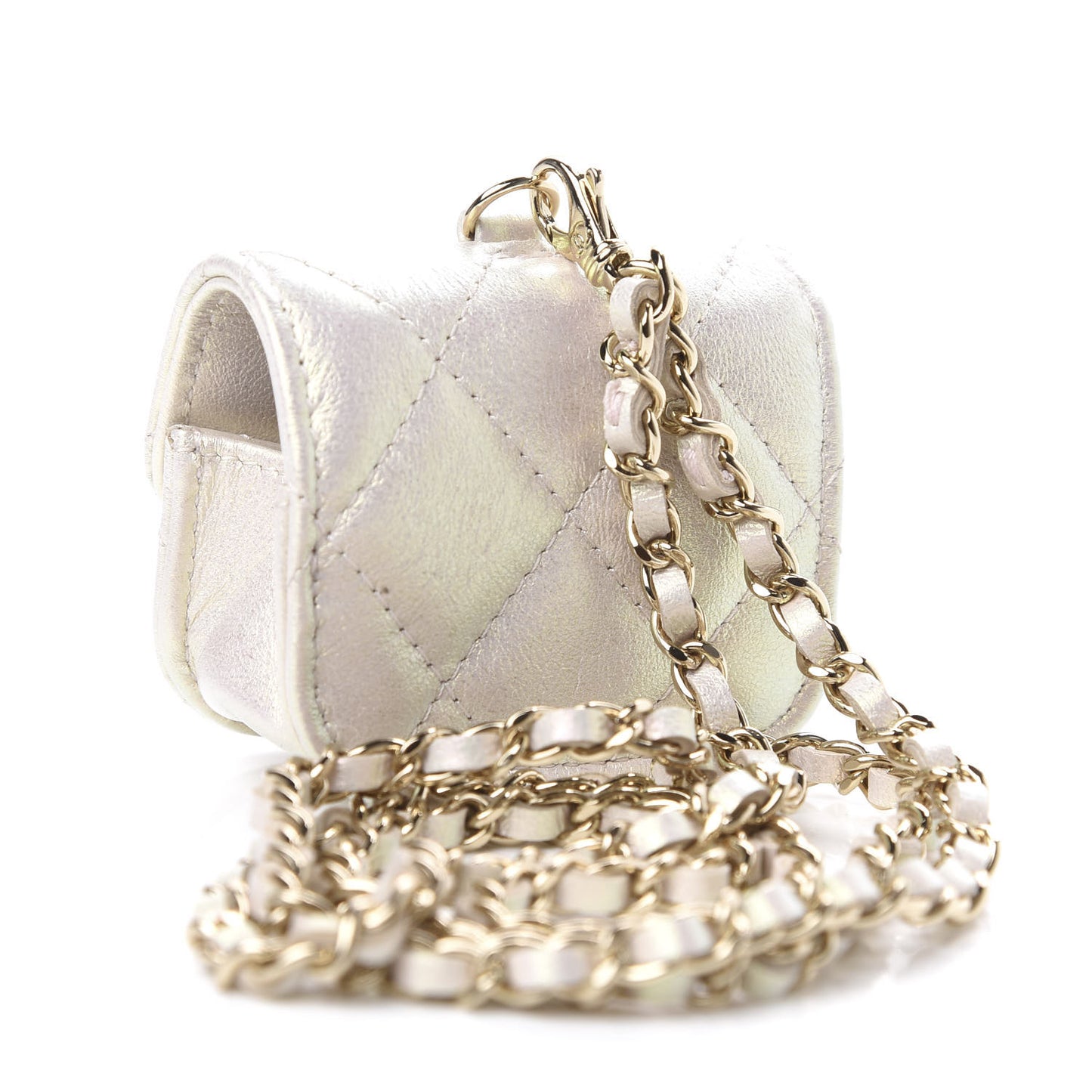 Iridescent Lambskin Quilted Airpods Pro Case Ivory