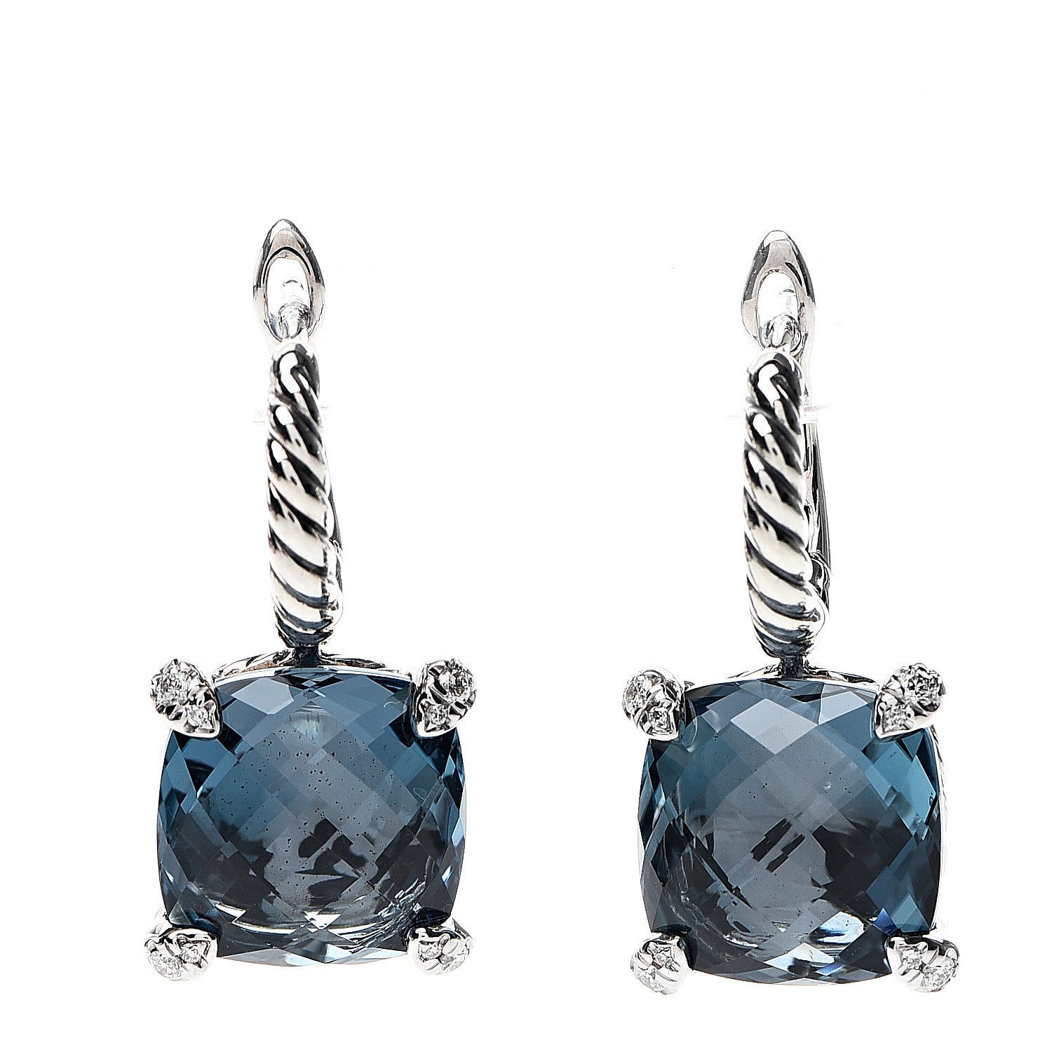 David Yurman Sterling Silver Hampton Blue Topaz Diamond Chatelaine Drop Earrings 1 of 4