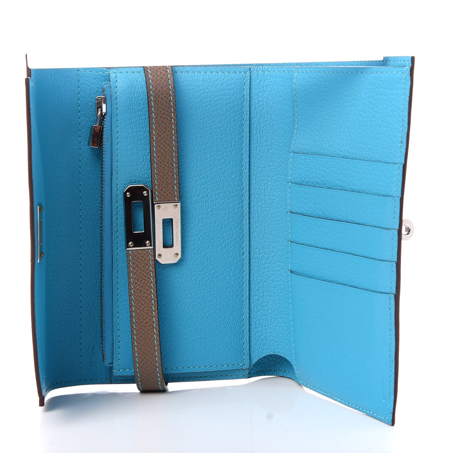 Hermes Epsom Candy Medium Kelly Wallet Etoupe Bleu Azteque 5 of 7