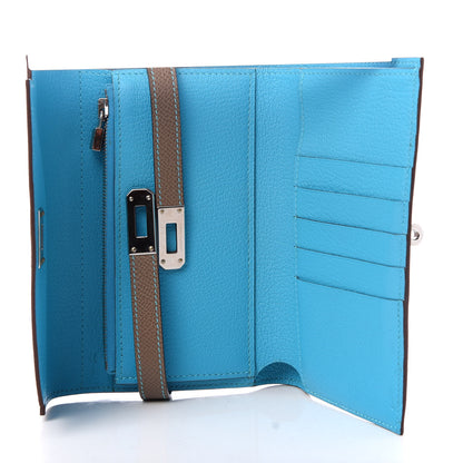Hermes Epsom Candy Medium Kelly Wallet Etoupe Bleu Azteque 5 of 7