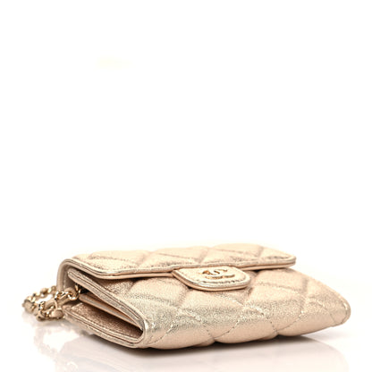 Chanel Metallic Lambskin Quilted Flap Card Holder On Chain Gold 5 of 10