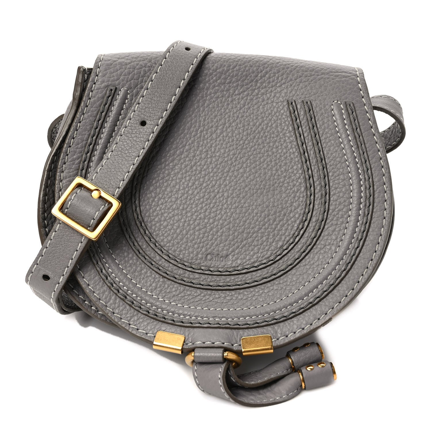 Chloe Grained Calfskin Small Marcie Saddle Bag Cashmere Grey 1 of 9