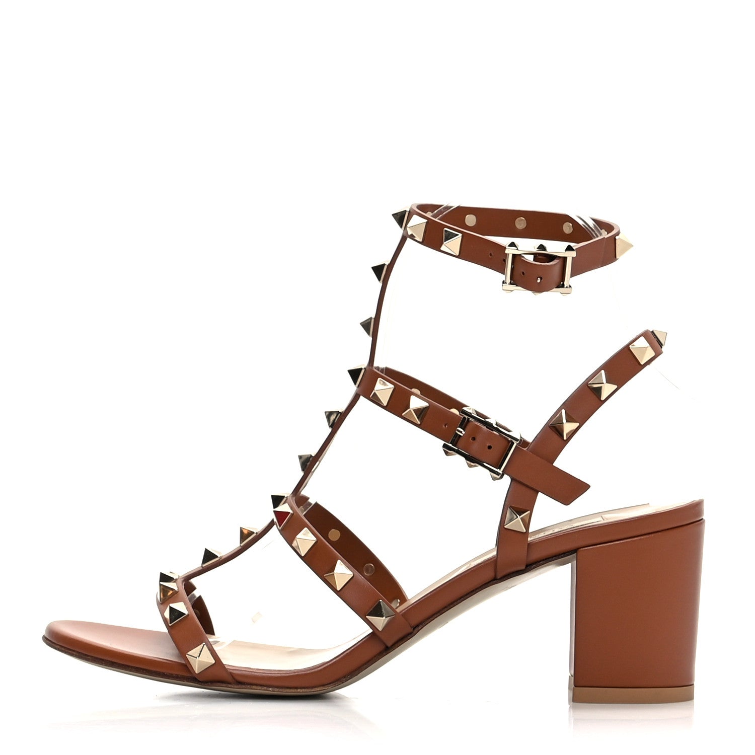 Valentino Garavani Calfskin Rockstud 60mm City Sandals 38 Saddle Brown 1 of 8