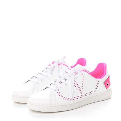 Valentino Garavani Calfskin Womens Backnet Sneakers 38.5 White Fuchsia 3 of 10