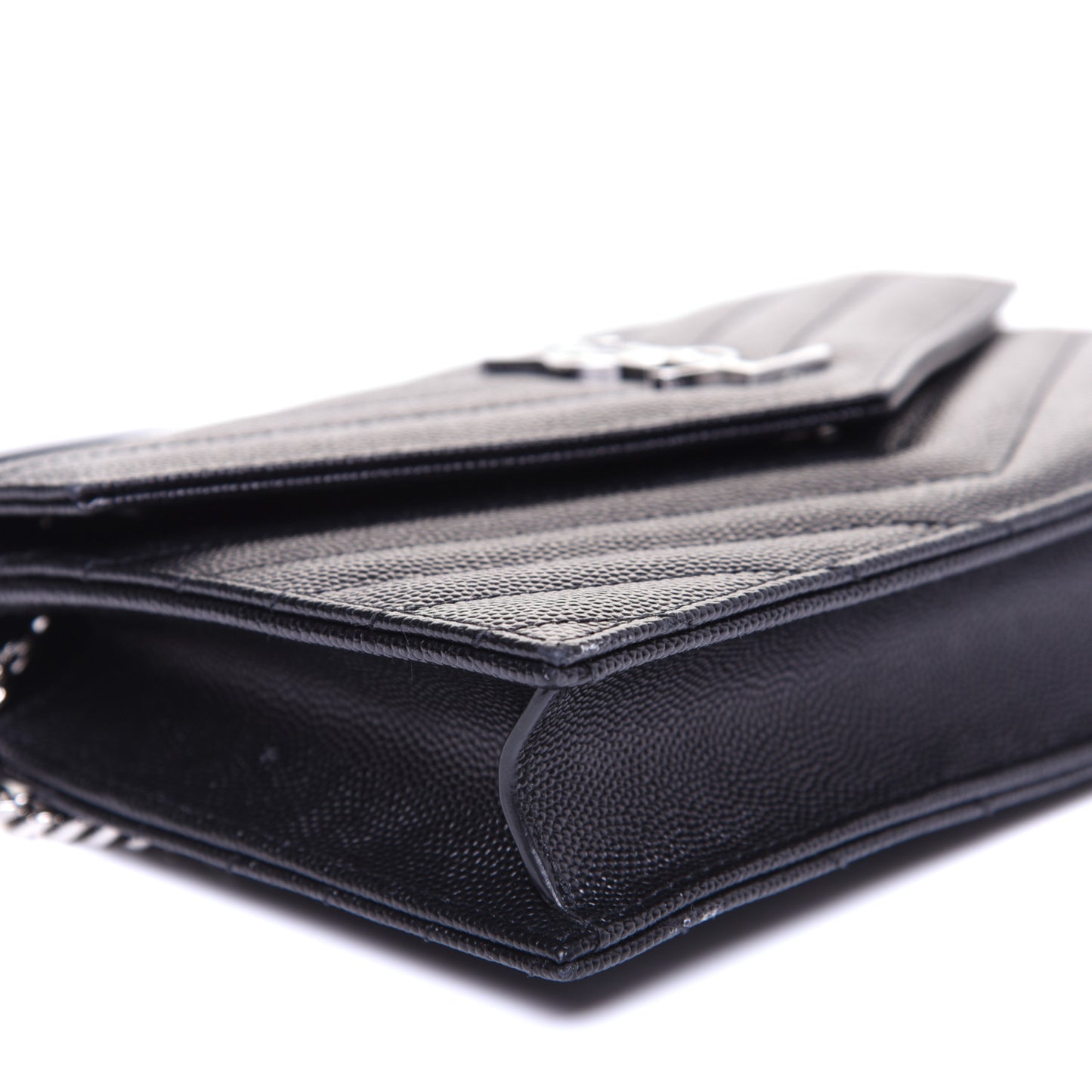Grain De Poudre Matelasse Chevron Monogram Envelope Chain Wallet Black